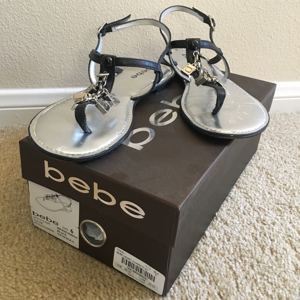 bebe heart charmed flat sandals; Size 6
